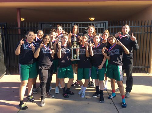This is the photo of the girls basketball team after they won their tournament.